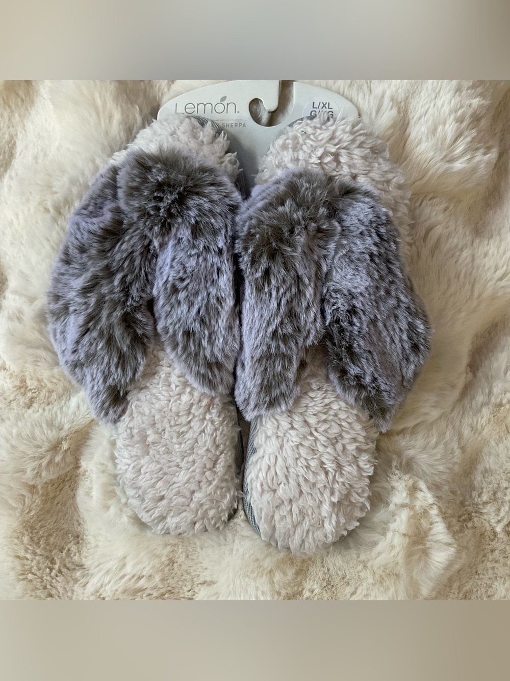NWT Lemon Collection Sherpa & Faux Fur Flip FlipSlippers, size L/XL (9/10)